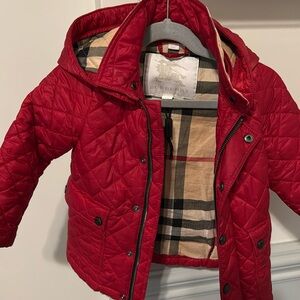 Burberry kids jacket with removable hood.